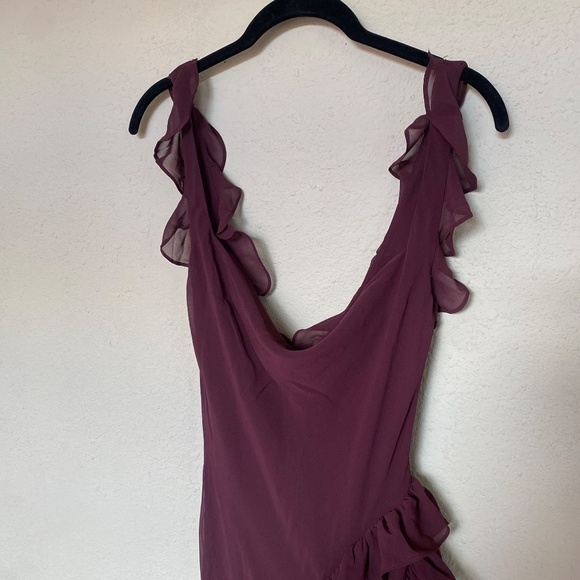 HOUSE OF CB ARIELA MULBERRY RUFFLE MAXI DRESS wine size S NWOT - Picture 8 of 13